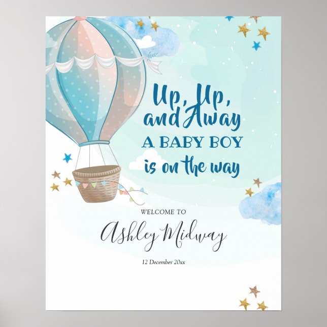 Póster Signo de bienvenida de Baby Shower de Blue Air Bal (Frente)