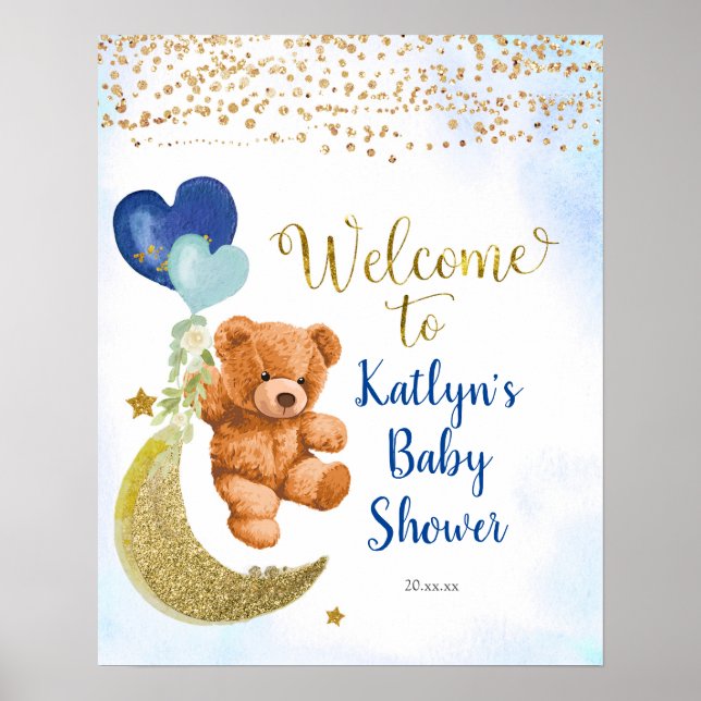 Póster Signo de bienvenida de Baby Shower de Blue Balloon (Frente)