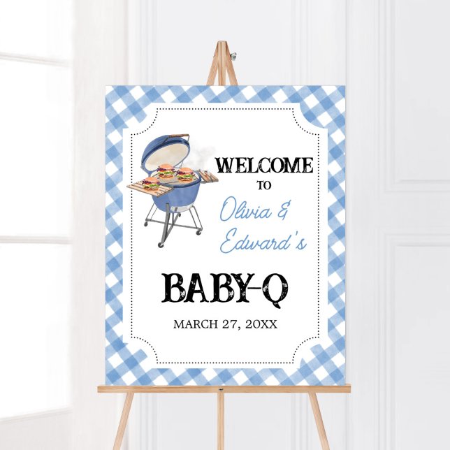 Póster Signo de bienvenida de Baby Shower de Blue Burger  (Boy Backyard BBQ Baby Shower Welcome Sign)