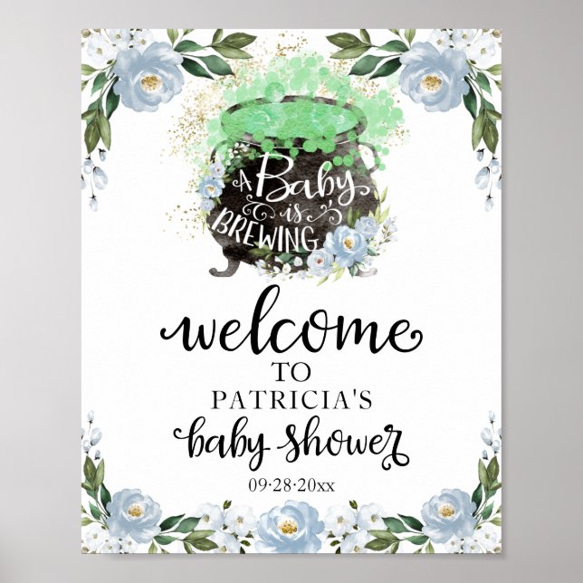 Póster Signo de bienvenida de Baby Shower de Blue Floral  (Frente)