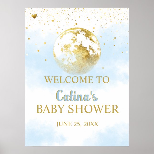 Póster Signo de bienvenida de Baby Shower de Blue Gold Ov (Frente)