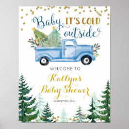 Póster Signo de bienvenida de Baby Shower de Blue Navidad