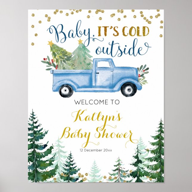 Póster Signo de bienvenida de Baby Shower de Blue Navidad (Frente)