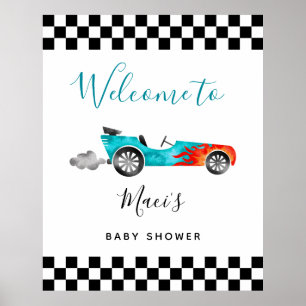 Póster Signo de bienvenida de Baby Shower de Blue Race Ca