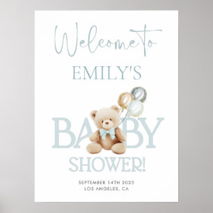 Póster Signo de bienvenida de Baby Shower de Blue Teddy B