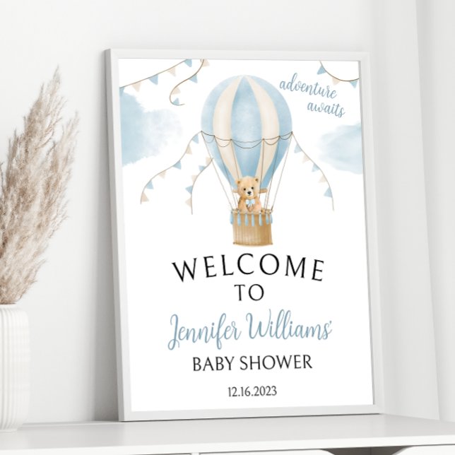 Póster Signo de bienvenida de Baby Shower de Blue Teddy B (Subido por el creador)