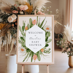 Póster Signo de bienvenida de Baby Shower de Boho Cactus