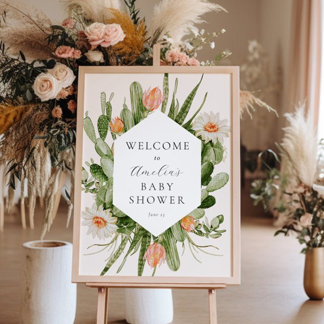 Póster Signo de bienvenida de Baby Shower de Boho Cactus (Subido por el creador)