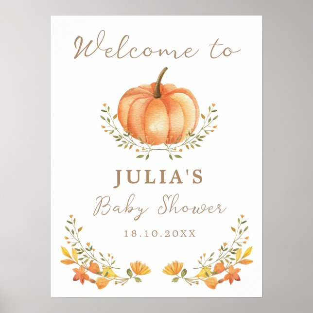 Póster Signo de bienvenida de Baby Shower de Boho Pumpkin (Frente)
