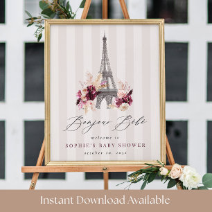 Póster Signo de bienvenida de Baby Shower de Bonjour Bébé