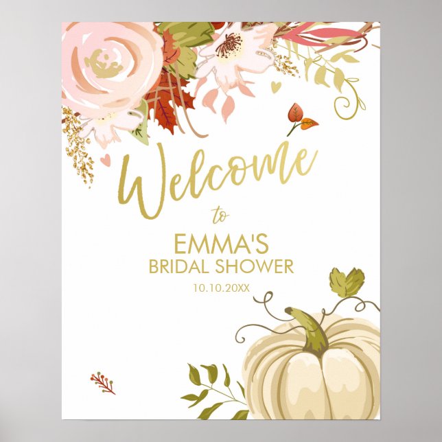 Póster Signo de bienvenida de Baby Shower de calabaza caí (Frente)