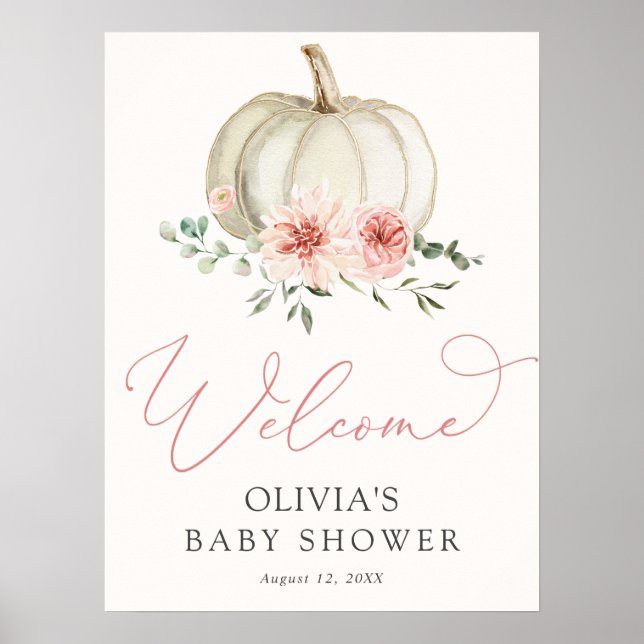 Póster Signo de bienvenida de Baby Shower de calabaza ros (Frente)