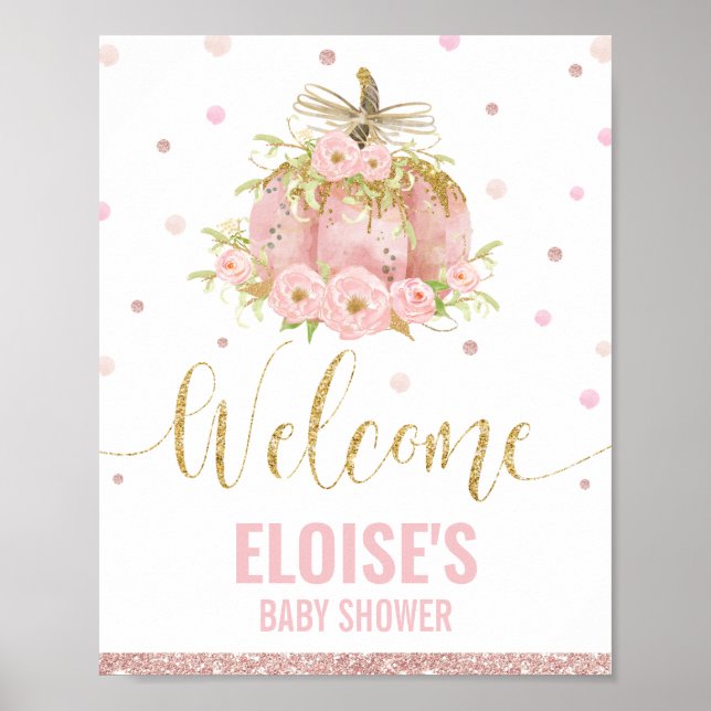 Póster Signo de bienvenida de Baby Shower de calabaza ros (Frente)