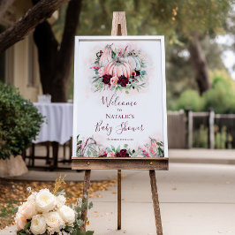 Póster Signo de bienvenida de Baby Shower de calabaza ros