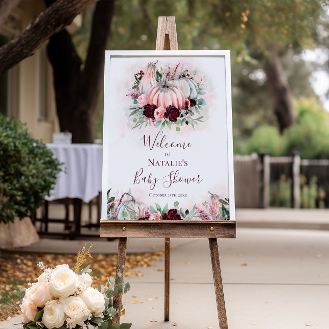 Póster Signo de bienvenida de Baby Shower de calabaza ros (Subido por el creador)