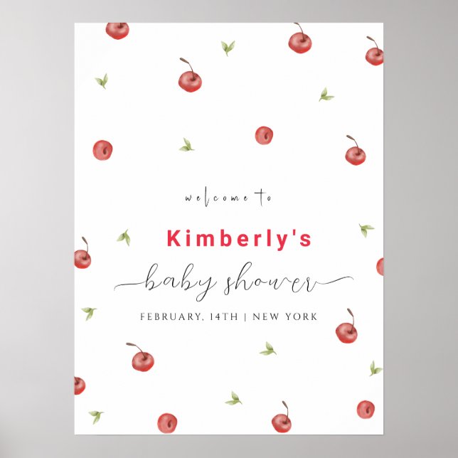 Póster Signo de bienvenida de Baby Shower de cereza dulce (Frente)