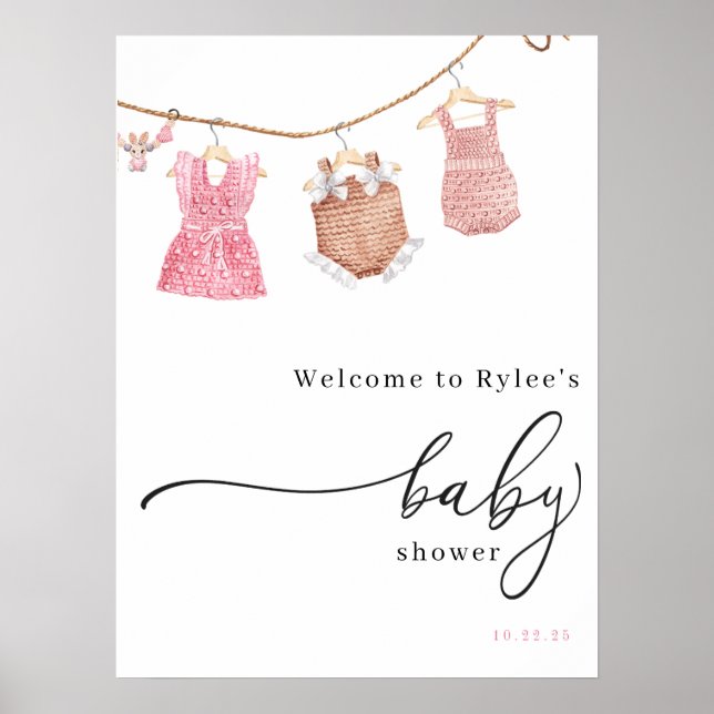 Póster Signo de bienvenida de Baby Shower de Chica clásic (Frente)