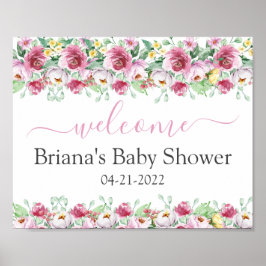 Póster Signo de bienvenida de Baby Shower de Chica floral