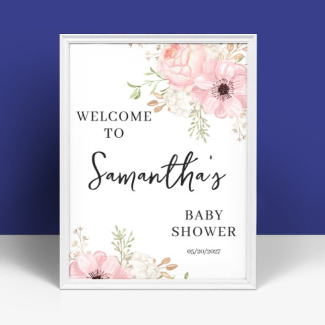 Póster Signo de bienvenida de Baby Shower de Chica floral (Subido por el creador)