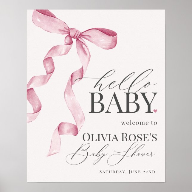 Póster Signo de bienvenida de Baby Shower de Chica rosado (Frente)