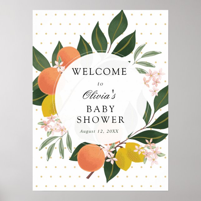 Póster Signo de bienvenida de Baby Shower de Citrus Green (Frente)