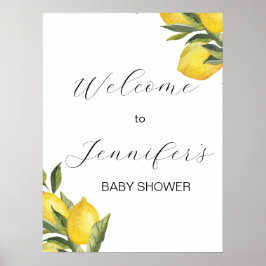 Póster Signo de bienvenida de Baby Shower de color limón 
