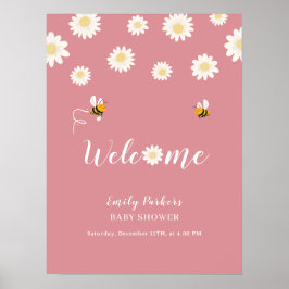 Póster Signo de bienvenida de Baby Shower de color rosado