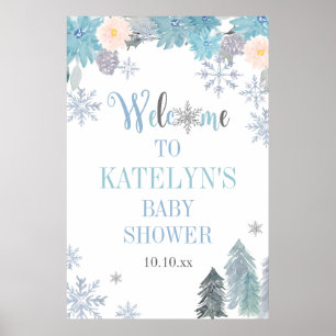 Póster Signo de bienvenida de Baby Shower de copo de niev