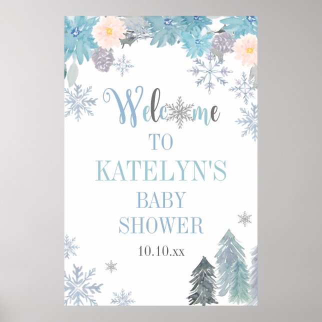 Póster Signo de bienvenida de Baby Shower de copo de niev (Frente)