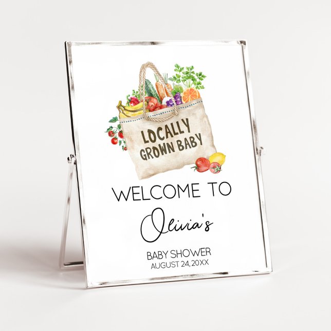 Póster Signo de bienvenida de Baby Shower de crecimiento  (Farmers Locally Grown Baby Shower Sign)