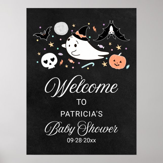 Póster Signo de bienvenida de Baby Shower de Cute Ghost H (Frente)