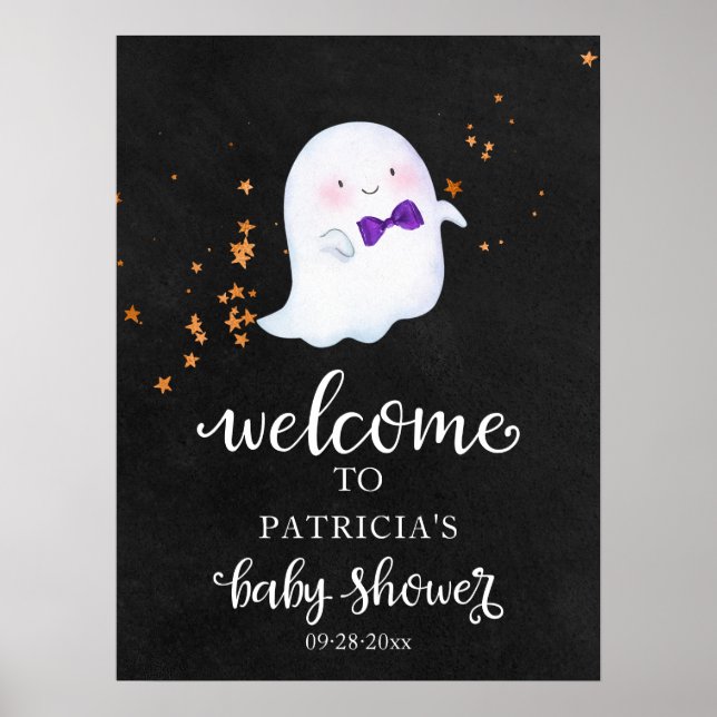 Póster Signo de bienvenida de Baby Shower de Cute Ghost H (Frente)
