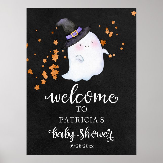 Póster Signo de bienvenida de Baby Shower de Cute Ghost H (Frente)