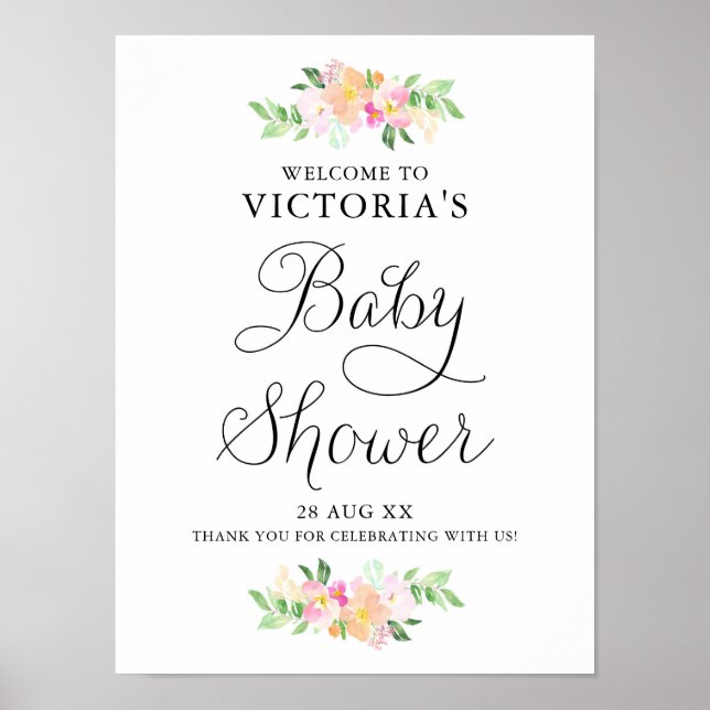 Póster Signo de bienvenida de Baby Shower de Dainty Water (Frente)