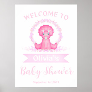 Póster Signo de bienvenida de Baby Shower de Dinosaur col