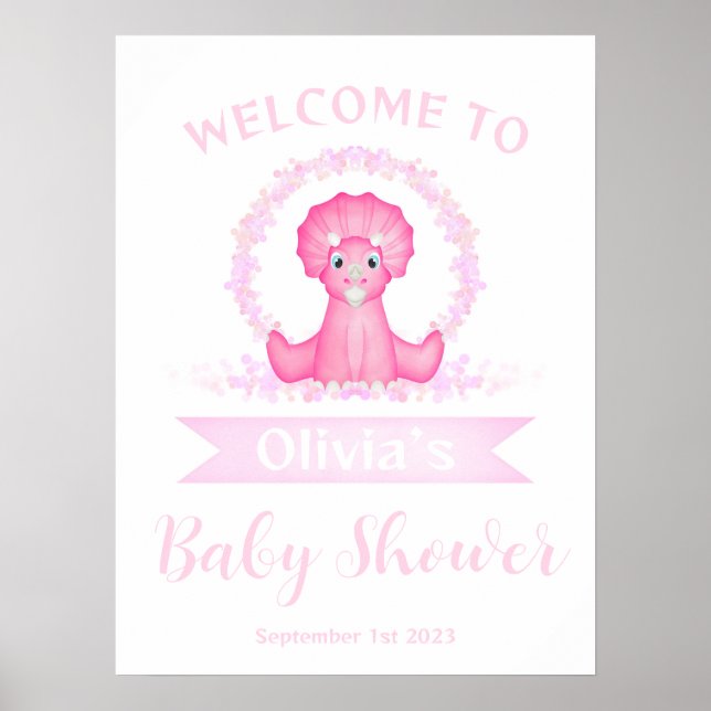 Póster Signo de bienvenida de Baby Shower de Dinosaur col (Frente)