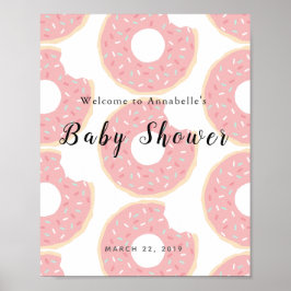 Póster Signo de bienvenida de Baby Shower de donut rosado