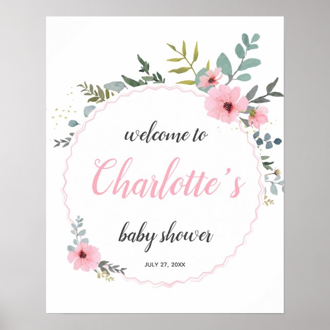Póster Signo de bienvenida de Baby Shower de Eucalipto ro (Frente)
