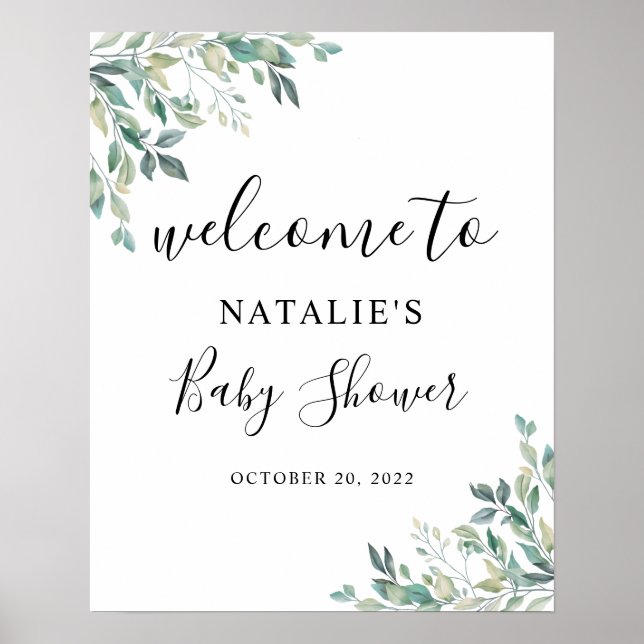 Póster Signo de bienvenida de Baby Shower de Eucalyptus G (Frente)