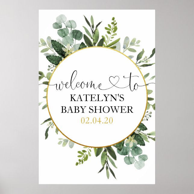 Póster Signo de bienvenida de Baby Shower de Eucalyptus G (Frente)