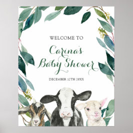 Póster Signo de bienvenida de Baby Shower de Farm Animal 