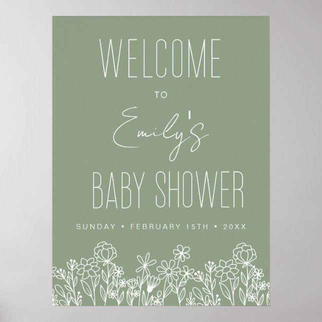 Póster Signo de bienvenida de Baby Shower de Flor silvest (Frente)