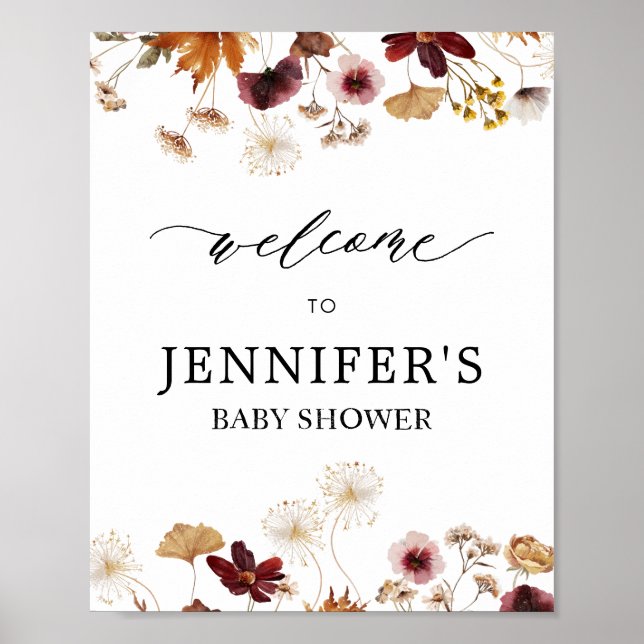 Póster Signo de bienvenida de Baby Shower de Floral Fall  (Frente)