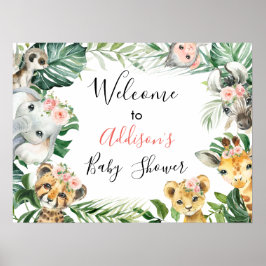 Póster Signo de bienvenida de Baby Shower de Floral Green