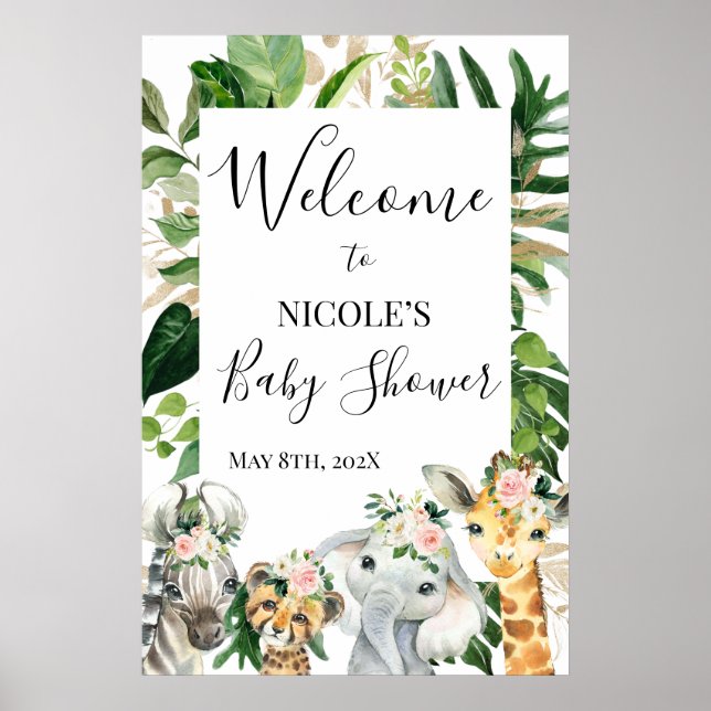 Póster Signo de bienvenida de Baby Shower de Floral Green (Frente)