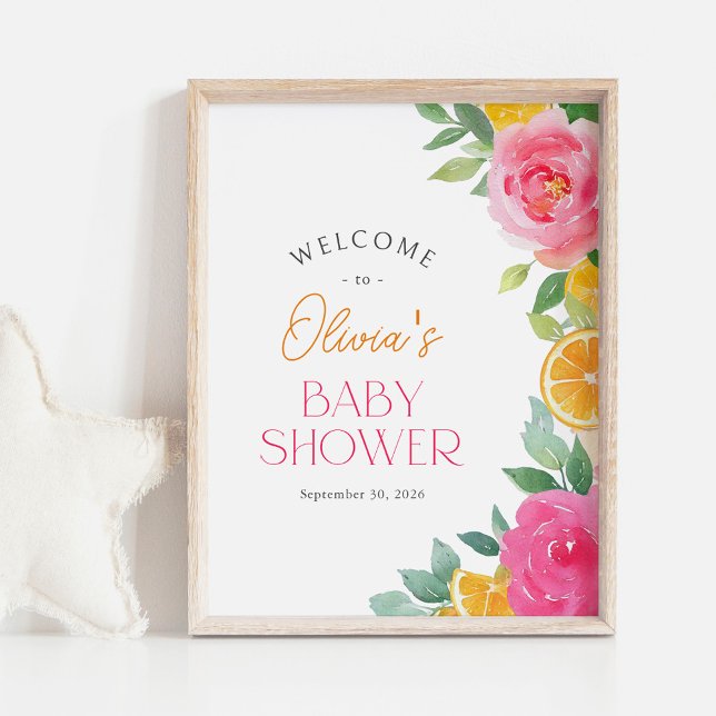 Póster Signo de bienvenida de Baby Shower de Floral rosa  (Subido por el creador)