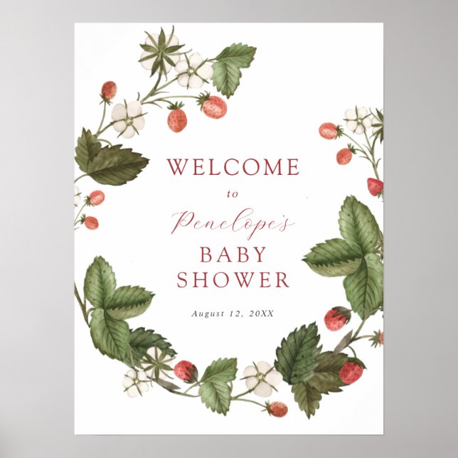 Póster Signo de bienvenida de Baby Shower de fresa y vege (Frente)