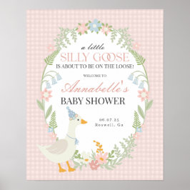 Póster Signo de bienvenida de Baby Shower de Gingham Rosa