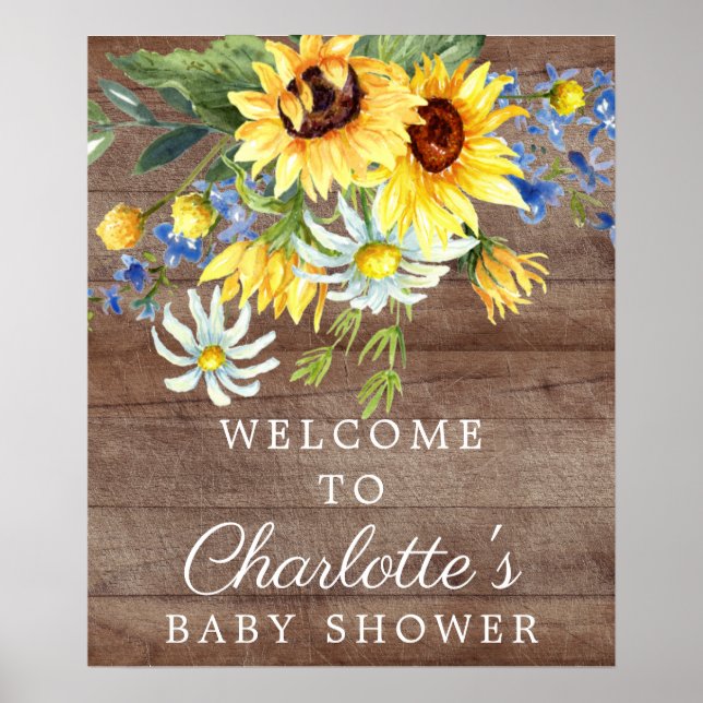 Póster Signo de bienvenida de Baby Shower de girasol amar (Frente)