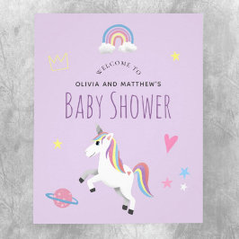 Póster Signo de bienvenida de Baby Shower de Girly Purple